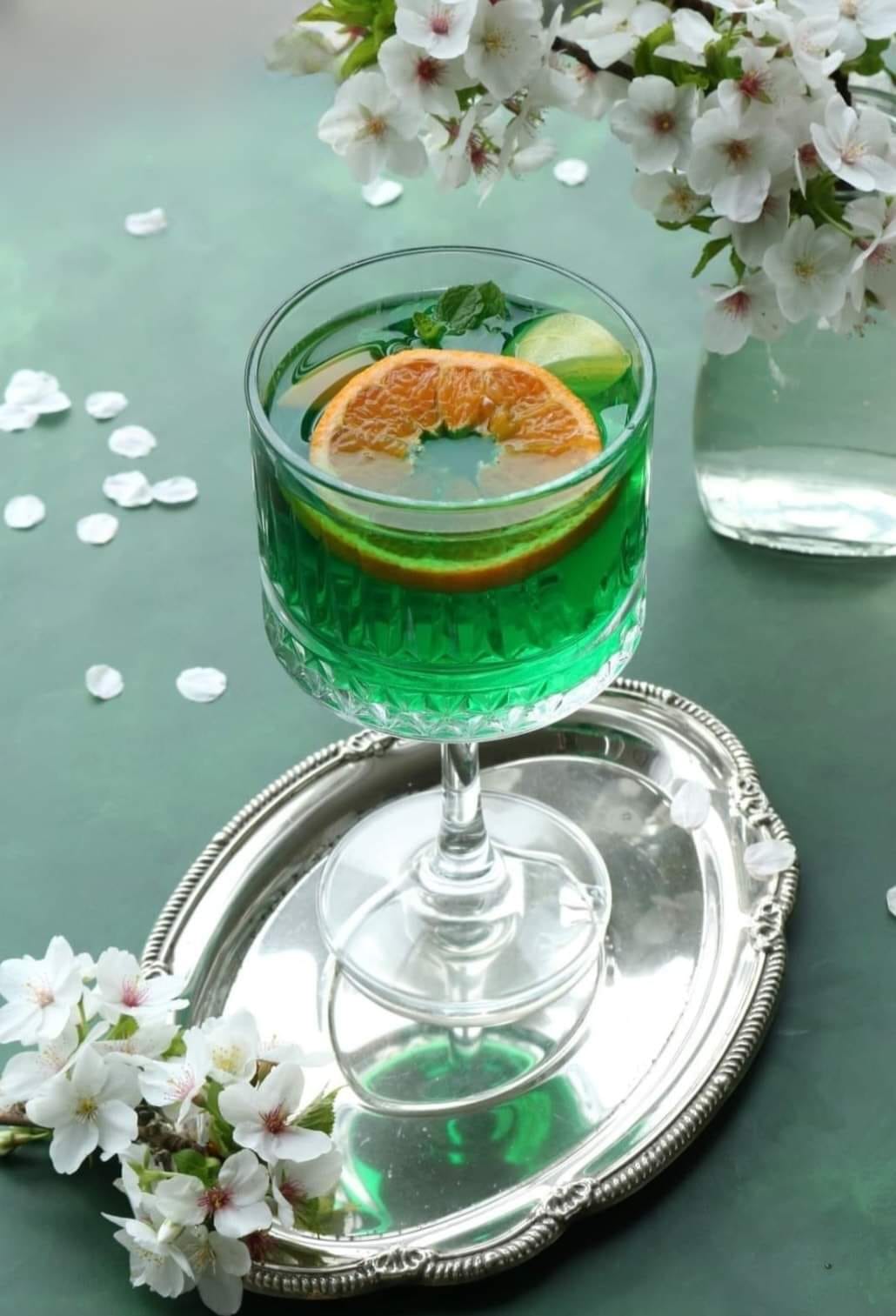 Glass of cocktail green fairy